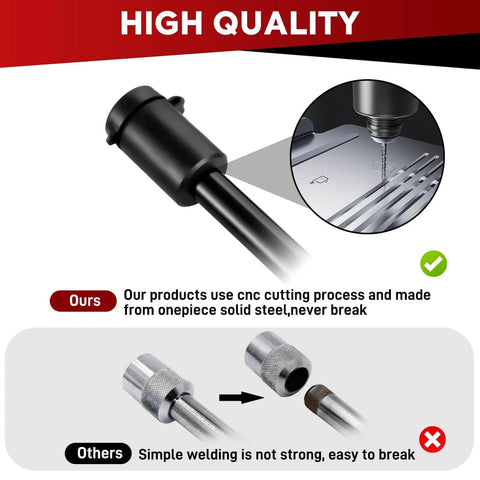 Infographic showing Tough As Nails Locking Trailer Hitch Pin, solid steel construction vs. weaker welding process.
