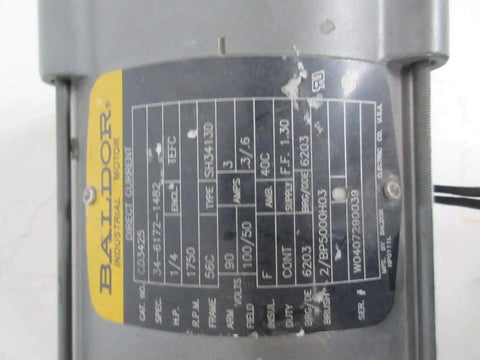 Label of CD3425 56C Frame TEFC DC Motor 0.25 HP 1750 RPM Workhorse Quality for Machinery and Equipment, Durable 3413D F1 N.