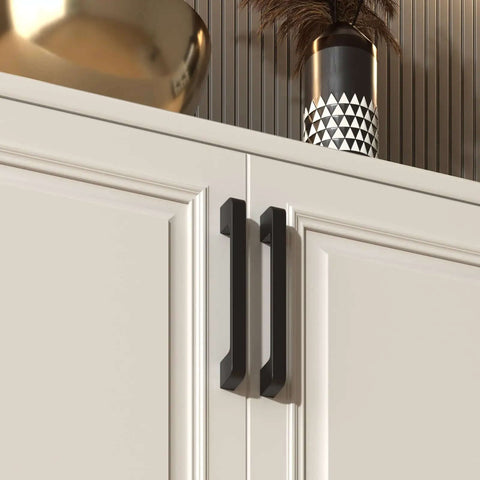 Heavy Duty Matte Black Cabinet Pulls 5 Inch Center To Center Zinc Alloy Drawer Handles For Kitchen Cabinets on white cabinet.