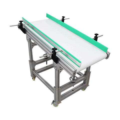 110V PU Belt Inclined Wall Conveyor With Double Baffle, 48 Inch Long Belt, 20 Inch Wide, Adjustable Automatic Speed, Desktop Conveyor On Four Wheels For Industrial Transportation