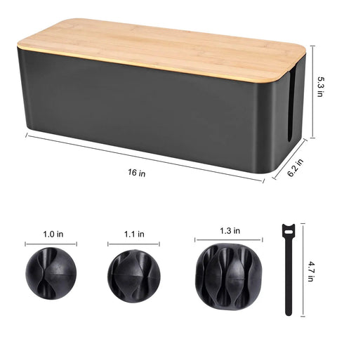 Wooden Style Large Cable Management Box For Hiding Wires And Power Strips, Desk And Computer Cord Organizer, Safe ABS, Black