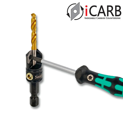 Knock Out Clean Mortises Fast With These Bad Boys Precision Replacement Carbide Inserts And Socket Screws Designed For Indexable Countersink Bits, showing gold drill bit and socket screw.