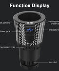 Smart 2 In 1 Car Cup Warmer And Cooler With Digital Temp Display showing function display and features like power jack.