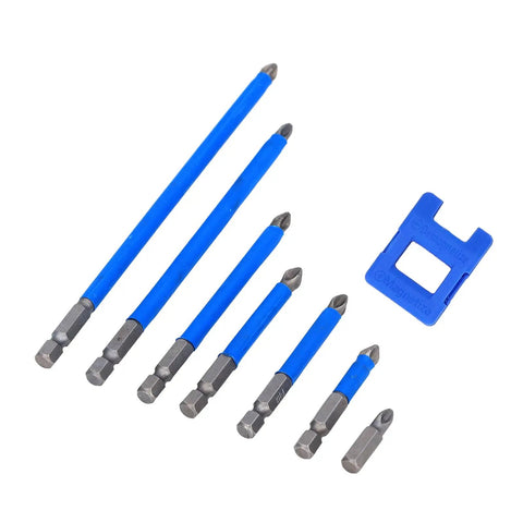 Top Tier PH2 Cross Screwdriver Bits Set 7pcs Magnetic Drill Kit Alloy Steel Size Range For Cars Repairs Motorcycles And Computers Heavy Duty Performance, seven blue bits