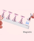 Pink Acrylic Nail Stand Set Magnetic Nail Art Display And Practice Holders With Double Sided Tape 2 Sets Including 1 Base And 5 Exercisers Each
