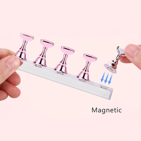 Pink Acrylic Nail Stand Set Magnetic Nail Art Display And Practice Holders With Double Sided Tape 2 Sets Including 1 Base And 5 Exercisers Each
