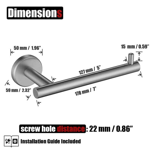 Dimensions diagram of Sturdy 304 Stainless Steel Toilet Paper Holder With 5 Inch Roll Capacity, Brushed Nickel Wall Mount, Rust Resistant