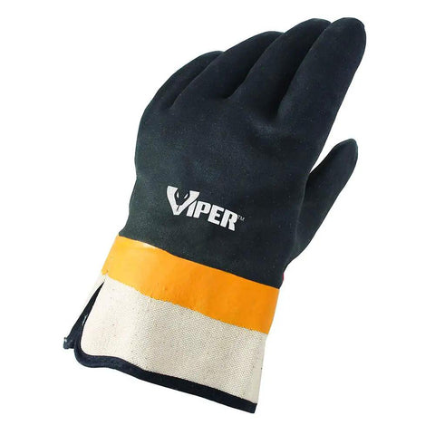 Viper Double Coated PVC Work Gloves With Safety Cuff Black Heavy Duty Grip For Wet Conditions Sand Finish For Superior Traction Pack Of 12 Size Large Comfortable