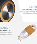 Close-up of stainless steel cup cover and USB charger for Slick Portable Hydrogen Rich Water Bottle Generator.