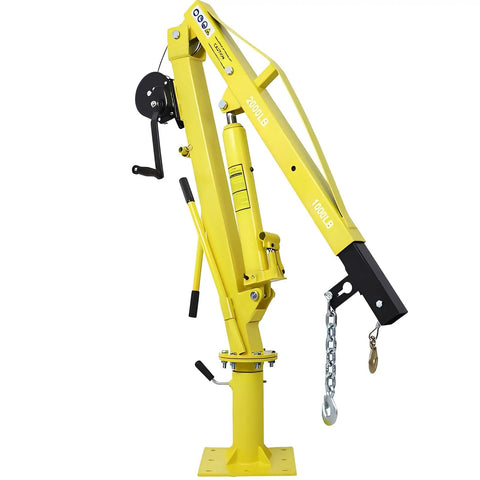 Heavy Duty Hydraulic Engine Hoist With Foldable Cherry Picker Frame, 2000 Lb Capacity, yellow crane with telescoping boom.