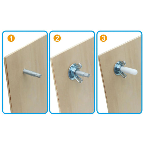 Installation steps for 30 Pack 1/4-20 X 2-1/4 Inch Hurricane Anchor Kit with steel anchor bolts, washered wing nuts, and thread protectors.
