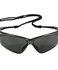 V30 Nemesis Polarized Safety Glasses Smoke Gray Lenses Gunmetal Frame Unisex Sunglasses front view with strap