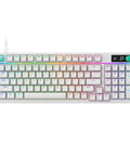 Top Tier Wireless Mechanical Gaming Keyboard Hot Swappable Linear Switches Ridiculously Smooth Pbt Keycaps Serving Insane 8 Khz Polling Speeds For Elite Play In White, top view with colorful keycaps.
