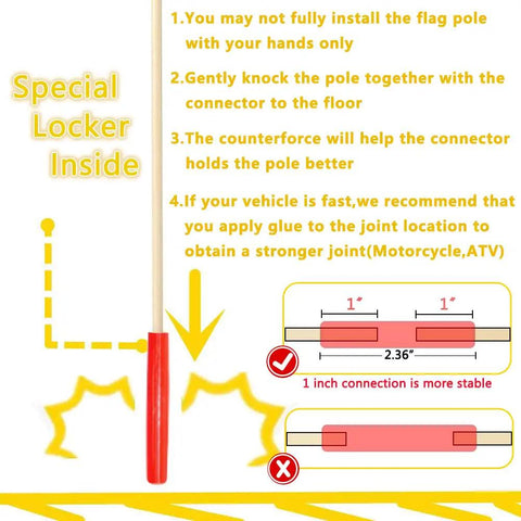 Two Pack Upgraded Bike Flags With Poles 6 Feet High Visibility assembly instructions diagram