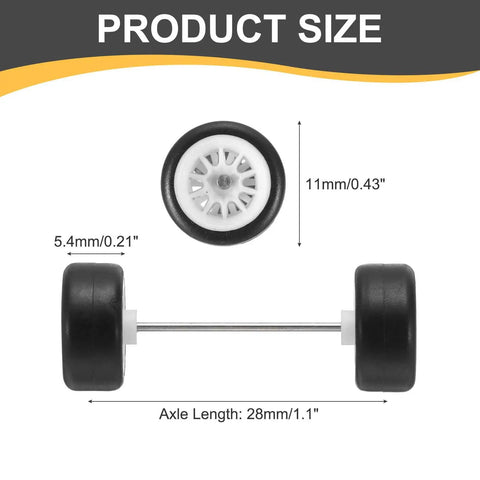 Four Pack 1 By 64 Scale Wheels And Tires Set With Real Riders Rims White 10-Spoke Design Includes Axles For RC Diecast Cars