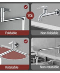 Comparison of Rotatable Wall Mounted Cold Water Faucet Single Lever Kitchen Sink Tap 304 Stainless Steel and non-foldable models.