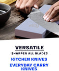 Hands sharpening knife on Premium Whetstone Kit With 3000 And 8000 Grit, Extra Large Stones, Top Notch Corundum