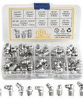 60 Piece Metric Hydraulic Grease Fitting Kit Galvanized Steel M6 M8 M10 Straight 90 Degree 45 Degree Angles Assortment