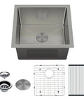 Undermount 17 Inch Stainless Steel Bar Sink Real Deal Deep 9.5 Inch Single Bowl Square Small Kitchen Sink For Wet Bar Or Island Use Handmade Prep And Entertainment Sink 17 By 17 Inches Silver Finish with accessories