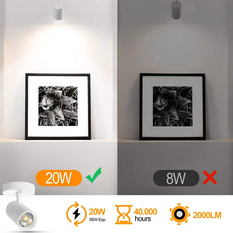 Comparison of Three Color Temperature Dimmable Ceiling Spotlight Kit With Adjustable Directional LED Lights 20W vs 8W output