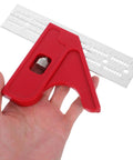 Multi Angle Woodworking Ruler And Protractor High Precision Measuring Tool in hand, red aluminum, for marking and cutting.