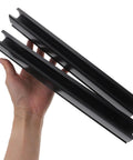 Hand holding 2 Pack Golf Cart Windshield Clips and Edge Trim Strip Set for quick installation, durable black plastic, no tools needed.