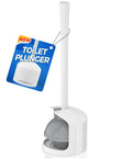 Badass Heavy Duty Toilet Plunger and Sink Plunger with Holder Pack of 2 White adjustable rubber flange in holder.