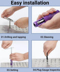 Steps showing use of 100 Pcs M4 Stainless Steel Helicoil Thread Repair Inserts Kit For Stripped Aluminum Engine Block Threads.