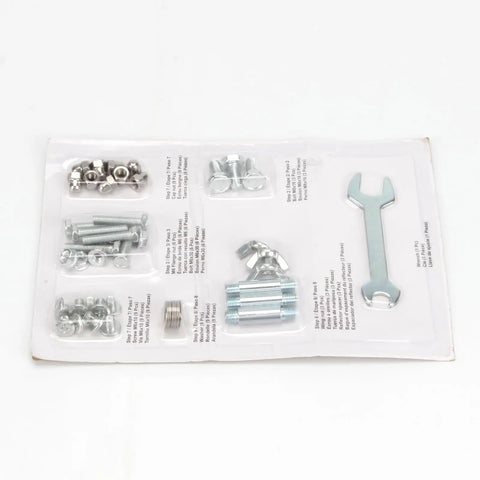 Patio Heater Replacement Hardware Kit with stainless steel bolt and nut set for propane outdoor heaters, shown in packaging.