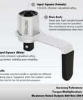 800 Nm Manual Torque Multiplier Tool With 3.4 To 1 Ratio showing input and output square, chrome-vanadium alloy, handle features