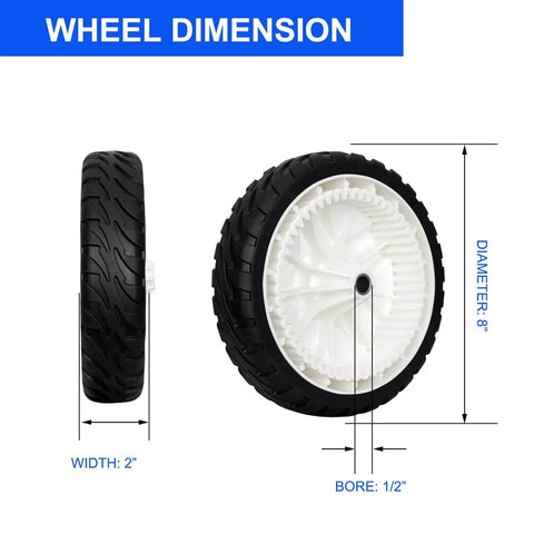 8 Inch Front Drive Wheels Replacement Set of 2 For Lawn Mower Replaces 119-0311 137-4832 115-2878 Stens 205-360 dimensions shown