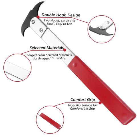 Seal Puller With Dual Hook Tip Built For Quick Oil And Grease Seal Removal Universal Tool For Cars Trucks And Rigs Ergonomic Grip Handle Tough Steel Construction Wide Application On Various Vehicles And Equipment showing double hook design, selected materials, and comfort grip.