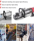 Portable Electric Rebar Bender Hydraulic Bending Machine For Reinforcing Bar Up To 25mm With Brushless Motor and positioning bolt, images showing operational use in construction.
