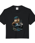 CNC Tools Vise Gauge Square Crop Top For Machinist Men, black cotton tee featuring cartoon otter with tools design.