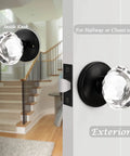 Crystal Glass Door Knob Set For Hallways And Closets, Keyless Non Locking Clear Door Handles With Black Heavy Duty Rosettes