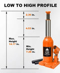 6 Ton Hydraulic Bottle Jack For Auto And Truck Repair Heavy Duty Workhorse With Adjustable Height From 7.28 To 14.17 Inches 12000 Lb Capacity Lightweight 7.94 Lb Safety Oil Bypass Orange Finish
