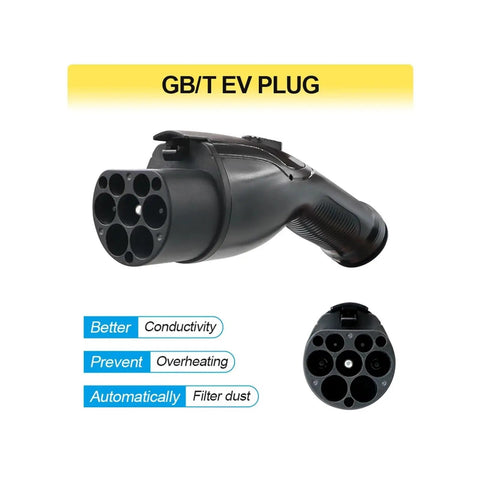 Close-up of GB/T EV plug, designed for Rock Solid Portable EV Charger 11KW 16A App Controlled GBT EVSE Station.