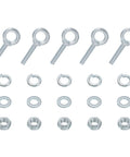 Five Pack M12 Galvanized Carbon Steel Eye Bolts With Nuts And Washers, Heavy Duty Lifting Rings For Tie Downs Indoors Outdoors, Silver Finish, Built Tough For Gear Hauling And Rigging Projects, five eye bolts with nuts, washers, and spring washers