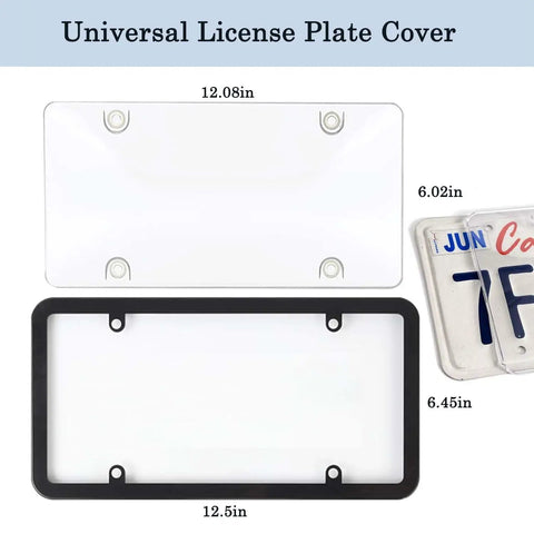 Clear License Plate Cover And Frame Set One Pack With Screws And Caps For Front And Rear UV Resistant PTE Shield Durable Plate Protector For All US Plates Easy Install And Keeps Plates Lookin Sharp.