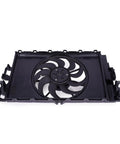 Knockout Direct Swap Tesla Model 3 Radiator Cooling Fan Assembly with Brushless Motor, black plastic, direct fit for 2017-2021 models.