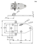 Heavy-Duty Gate Hinge Thickened Design Heavy-Hitter Door Hardware Holds Big Loads Built Like A Tank Swing Axis schematic with measurements.