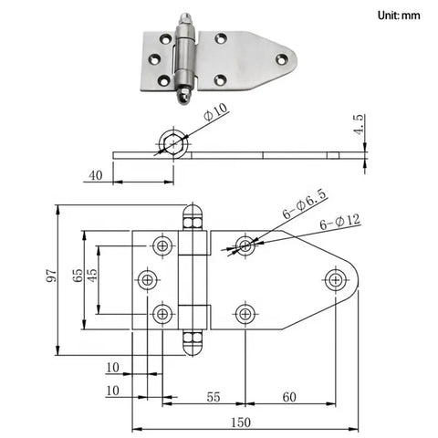 Heavy-Duty Gate Hinge Thickened Design Heavy-Hitter Door Hardware Holds Big Loads Built Like A Tank Swing Axis schematic with measurements.