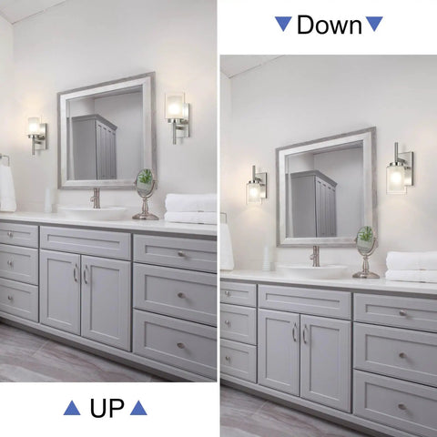 Bold Black 3 Light Vanity Wall Light With Dual Glass Shade Hardwired Indoor Fixture for Bathroom in up and down positions