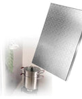 Self-Adhesive Magnetic Insulation Mat For Fridge And Kitchen Appliances showing aluminum surface, 90cm by 30cm, near stovetop.