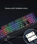 Tough Mechanical Gaming Keyboard With Slick Rgb Backlighting And Fast Anti Ghosting For Hardcore Gamers Seeking Durability Alongside Fade Resistant Uv Keycaps And Crisp Tactile Switches Across Every 108 Keys For Epic Home Rigs Or Quick Work Shifts, showcasing foldable mitre.