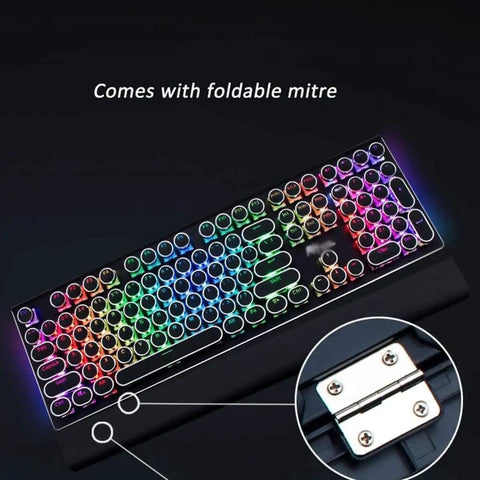 Tough Mechanical Gaming Keyboard With Slick Rgb Backlighting And Fast Anti Ghosting For Hardcore Gamers Seeking Durability Alongside Fade Resistant Uv Keycaps And Crisp Tactile Switches Across Every 108 Keys For Epic Home Rigs Or Quick Work Shifts, showcasing foldable mitre.