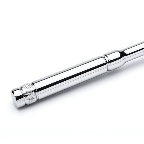 Close-up of handle and shaft of Three Eighths Inch Drive Ratchet With Seventy Two Tooth Quick Release Teardrop Low Profile Head Chrome Vanadium