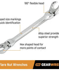 Six Piece Flex Flare Nut Wrench Set Metric With 180 Degree Flexible Head for tight spots, stamped sizes, alloy steel, hex head