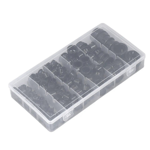 Super Tough Nylon Cable Grommet Protectors 160 Pcs With 6 Sizes Including 8mm 10mm 11mm 16mm 19mm And 25mm For Snappy Wire Hose Installation clear storage box