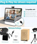 Smooth Operator 1080P Full HD Webcam With Integrated Mic, Plug And Play USB Camera For PC Laptop Mac showing USB connection and package.